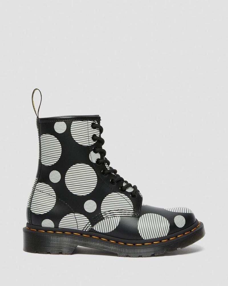 Black Women's Dr Martens 1460 Polka Dot Smooth Leather Lace Up Boots | CA 197BEX